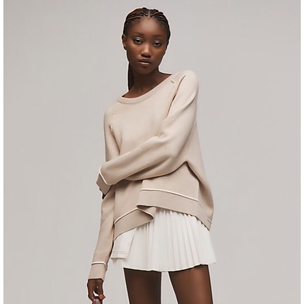 Pilcro Anthropologie Oaklyn Cozy Crew-Neck Sweatshirt Taupe XS Viscose Raglan